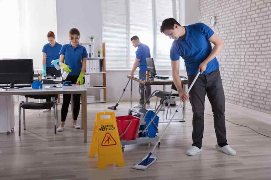 Worker doing office cleaning services